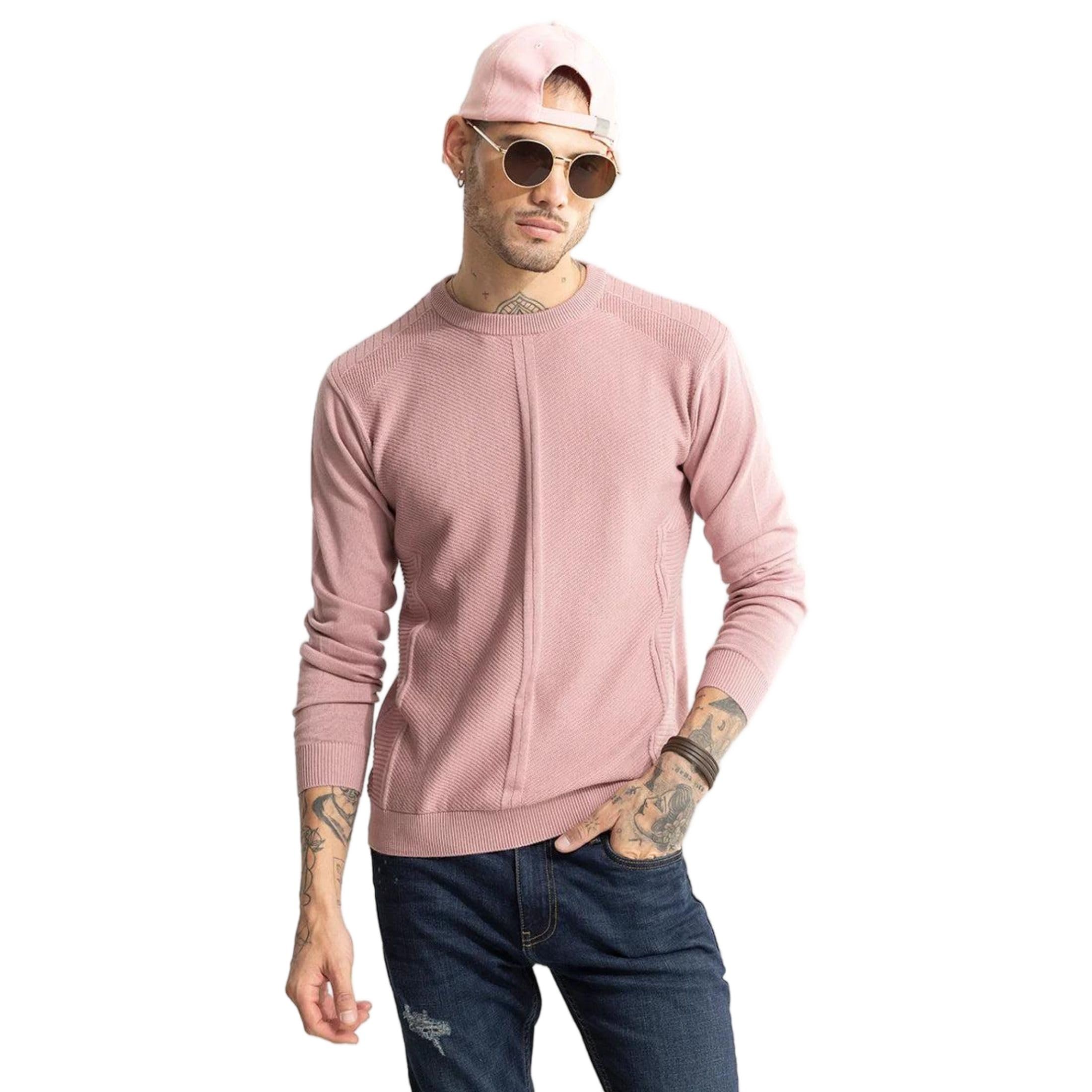 snitch Light Pink Solid Cotton Pullover Sweater-picture-15