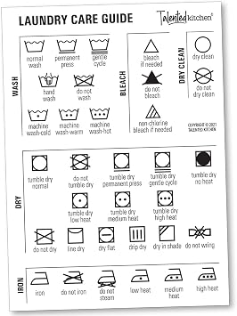 Talented Kitchen Laundry Symbols Magnet Chart - 5 x 7 in, Black & White Vinyl - Magnetic Laundry Guide & Washing Instruction Symbols - Care Chart for Drying, Ironing & Dry Cleaning