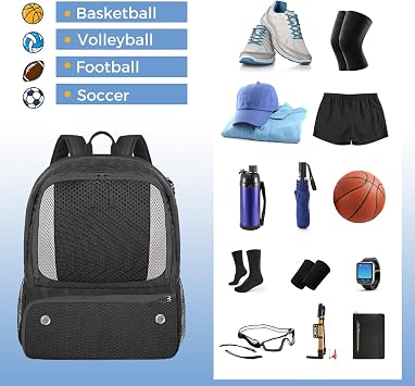 YOREPEK Basketball Backpack, Lightweight Basketball Bag with Ball Holder & Shoes Compartment, Sports Backpack Training Equipment Fit Soccer Volleyball Football