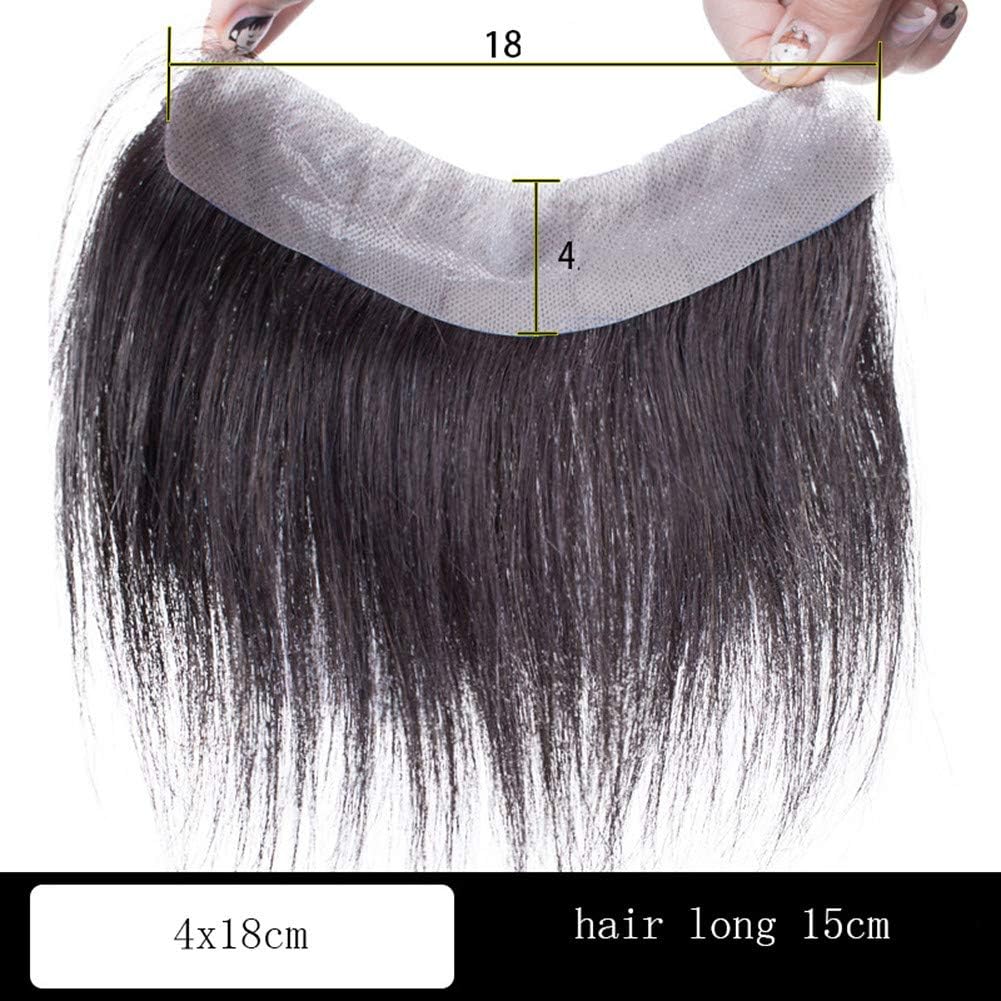 Frontal Hairpiece For Covering Male Receding Hairline Loss Straight Tape In Human Hair Toppers Replacement Toupee For Men (Brown,Base 2x16cm Long 15cm)