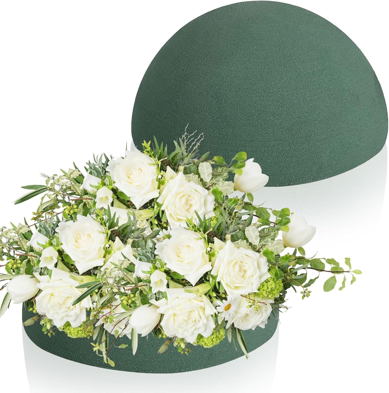 STEFORD 2 PCS Floral Foam Half Balls, Round Floral Dry Foam Blocks Green Flower Styrofoam for Fresh and Artificial Flower Arrangements (7.5 x 3.7 Inches)
