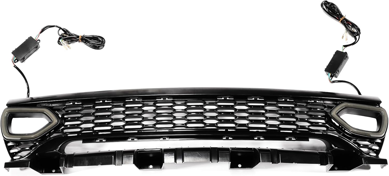 X AUTOHAUX Front Upper Bumper Grille Grill for Dodge Charger 2015-2023 Front Upper Bumper Kidney Grille Grill with Light Black