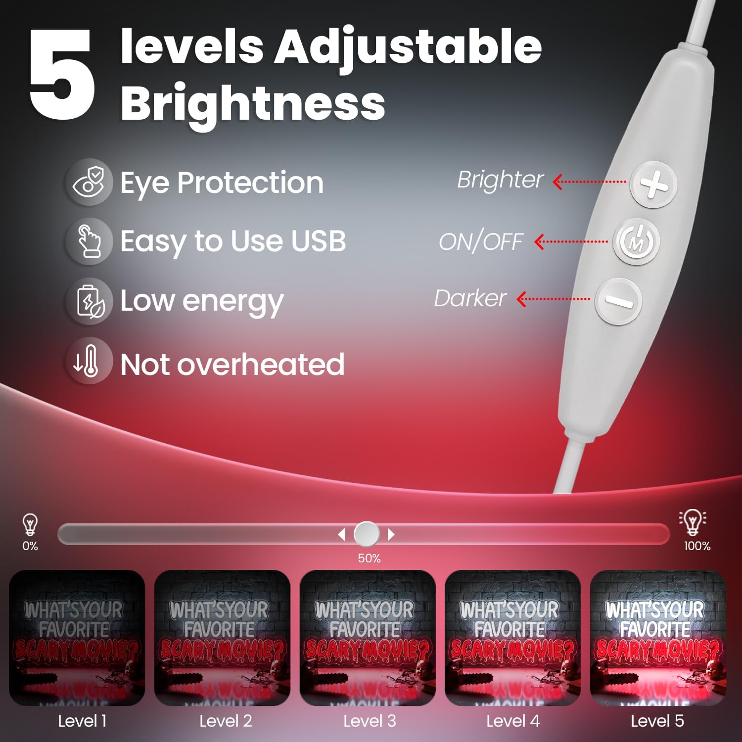 What's Your Favorite Scary Movie Neon Sign,Horror Movies Neon Signs For Wall Decor,LED Sign Wall Decor for Home,Movie Room,USB-Powered with Dimmer Function,for Spooky Season and Horror Fans