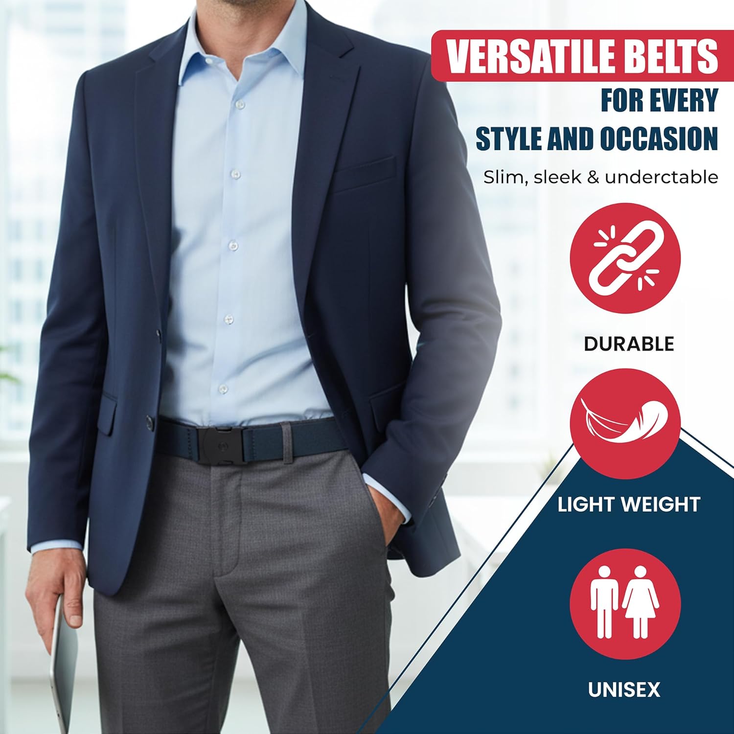 ONE-BELT Unisex Adventure Stretch Belt, 1.30" Width, Non Slip, Travel Friendly Buckle. Designed in USA. - Image 2