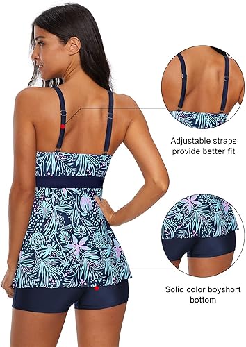 Miniatura 6 de Century Star Trajes de baño tankini para mujer, con control de abdomen, tankini de dos piezas con pantalones cortos