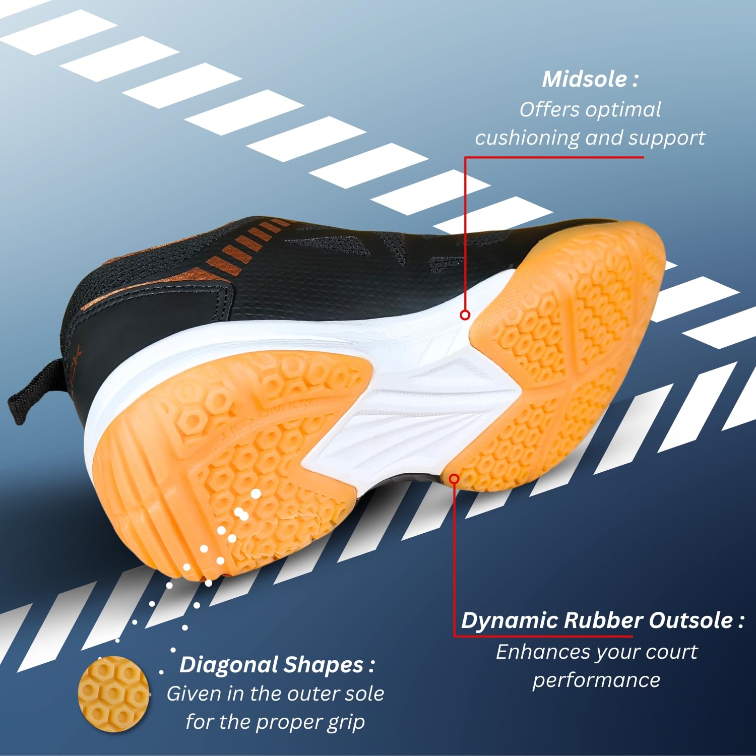 Prokick Men's Power Plus Non Marking Badminton Shoes | Lightweight & Durable Badminton Shoes | Also Perfect for Squash, Table Tennis, Volleyball, Basketball & Indoor Sports black/gold-11 UK 2