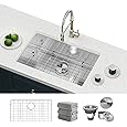 GarveeHome Undermount Kitchen Sink, 27x19 Inch Stainless Steel Kitchen- Single Bowl Sinks, Modern Top Mount 16 Gauge Workstation Sink-with Accessories for Bar, Silver (Not Included Faucet)