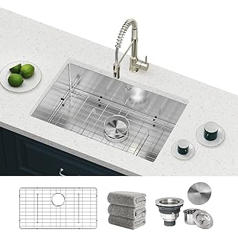 GarveeHome Undermount Kitchen Sink, 27x19 Inch Stainless Steel Kitchen- Single Bowl Sinks, Modern Top Mount 16 Gauge Workstation Sink-with Accessories for Bar, Silver (Not Included Faucet)