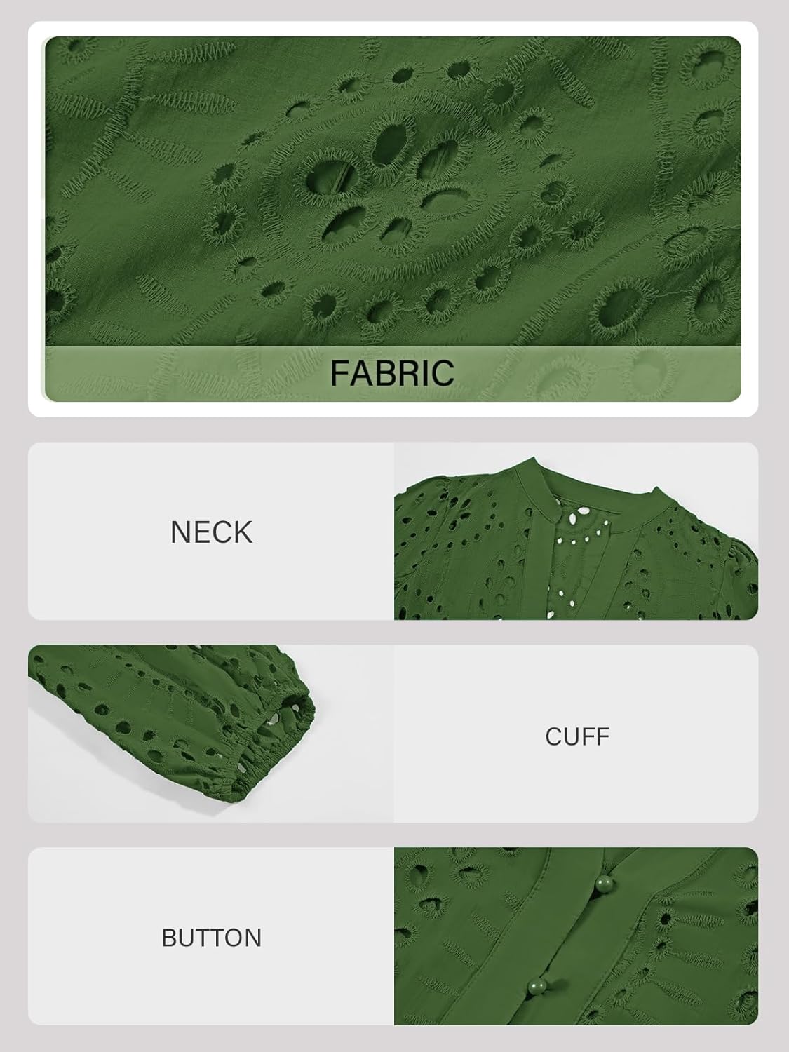 Tankaneo Womens Deep V Neck Eyelet Blouses 3/4 Balloon Sleeve Button Down Hollow Out Fall Shirts - Image 8