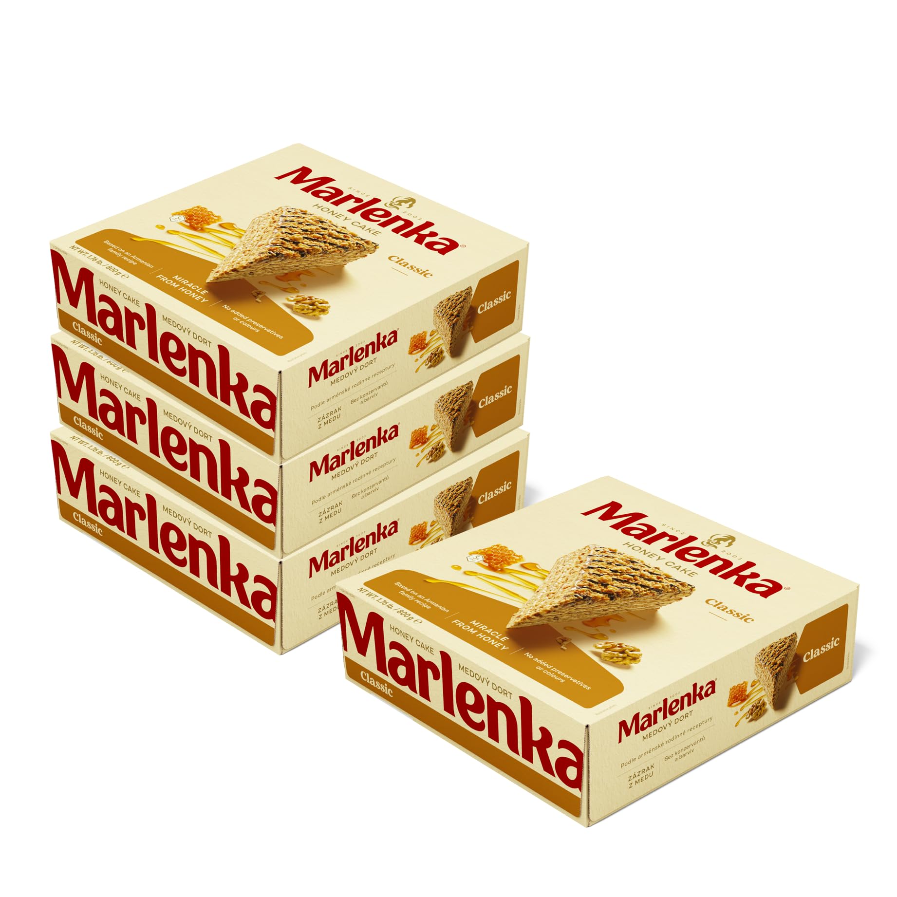 MARLENKA® 3+1 Honigkuchen mit Walnüssen 4 x 800 g Tschechischer Kuchen Geschenkbox