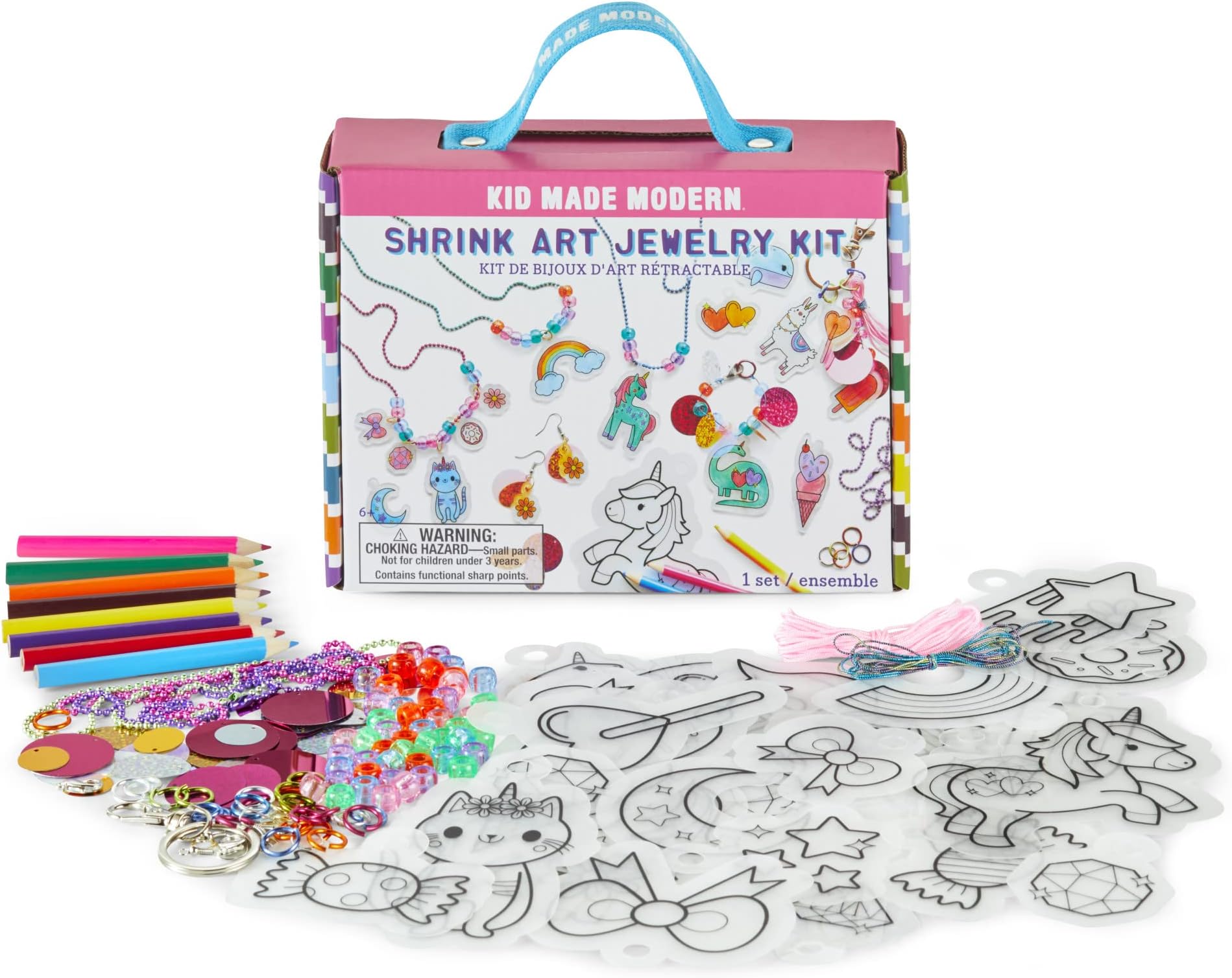 Kid Made Modern - Jewelry Making Kit - Shrink Art Charms - 180 Piece Set - DIY Kids Crafts - Bulk Craft Set - Create Your Own Art - Includes Art & Jewelry Charm Supplies - Ages 6+