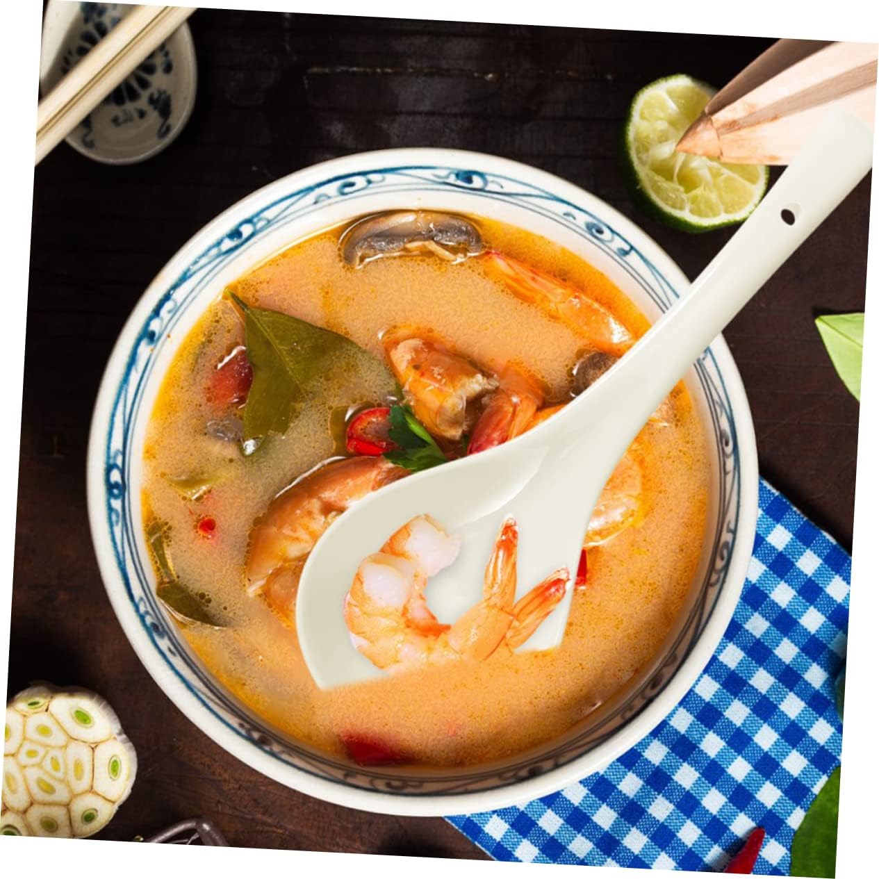 Large Ceramic Soup Spoon Tableware for Home Use for Serving Soup Stews and More Comfortable Long Handle Design Pure