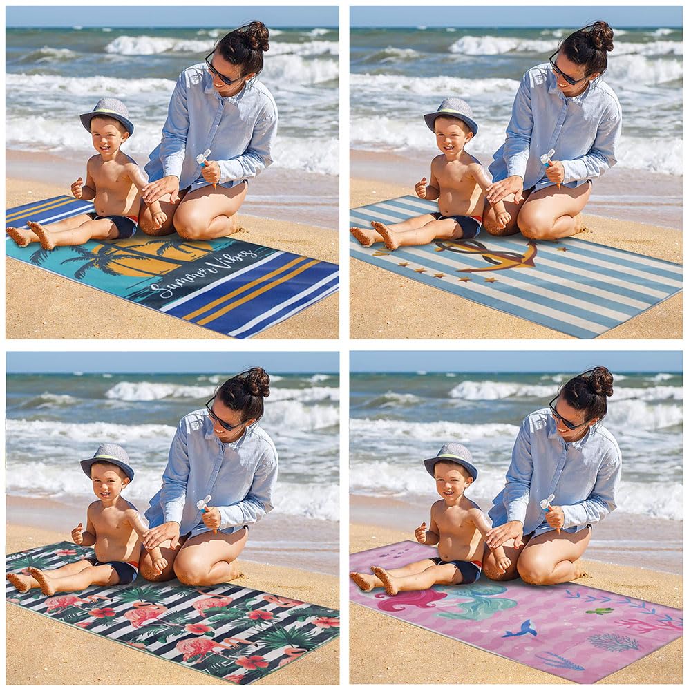 stampringt Extra Large Cute Stripe Flamingo Mermaid Beach Towels Set of 4 Pack for Adult Big Oversized Thick Microfiber Terry Cloth Sandproof Quick Dry 30 x 60 - Image 4