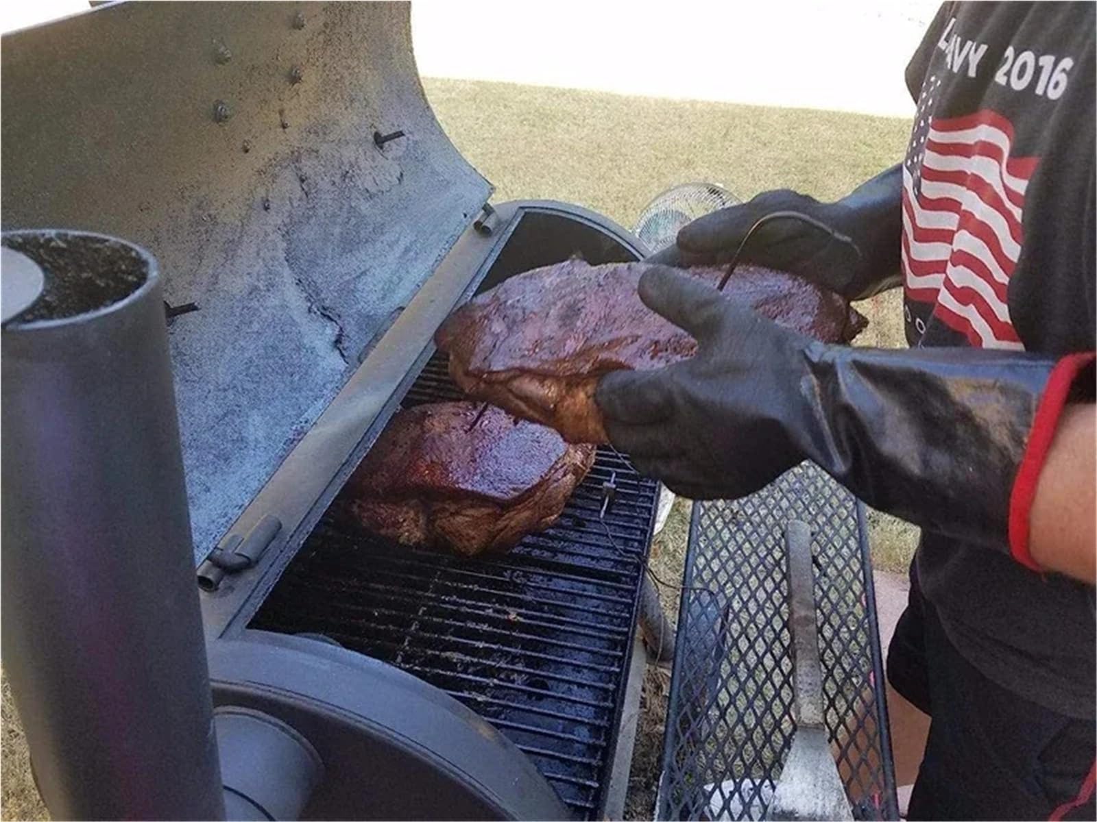 MRKU Backhandschuhe, Ofenhandschuhe, Grillhandschuhe, Neoprenbeschichtung, hitzebeständig, ölbeständig, mikrowellengeeignet, Grillhandschuhe