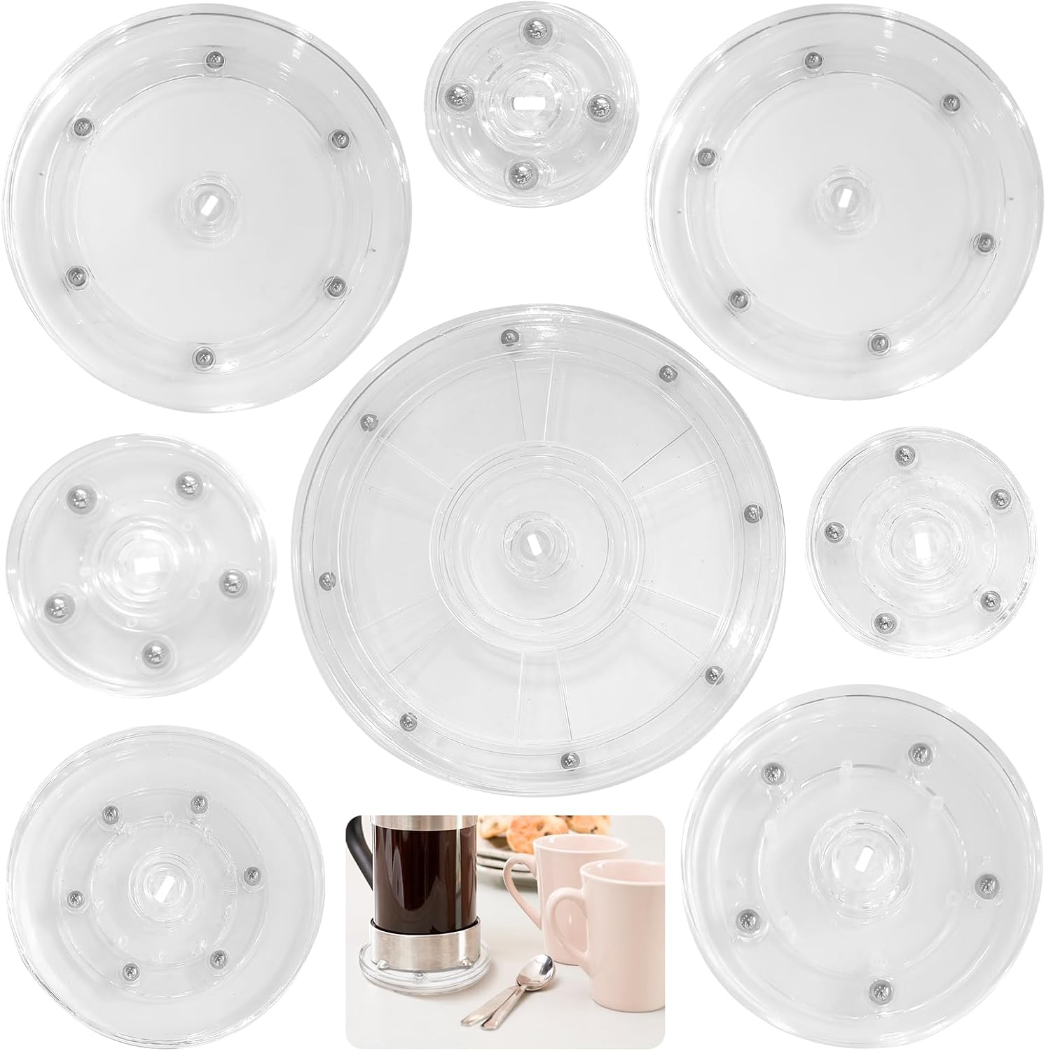 8-Piece Set (2" to 8") Small Lazy Susan Turntable-360° Rotating, Durable & Space-Saving | Multi-Size for Spices, Makeup, Crafts, Office | Non-Slip Base for Smooth Spinning
