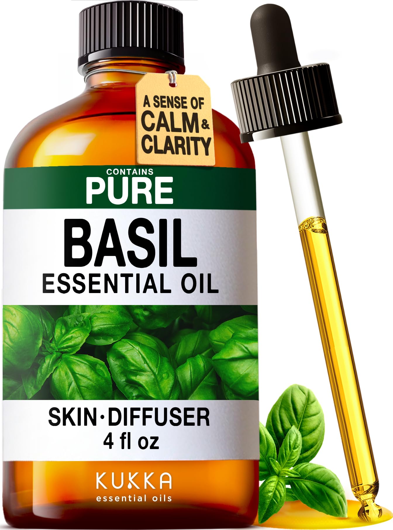 KUKKA Basil Essential Oils - 118ml - for Hair, Skin, Diffuser, Aromatherapy & DIY Soap Making Scent