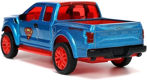 Miniatura 6 de Jada 33092 - Camión camioneta F-150 Raptor azul metálico y rojo con interior rojo y figura fundida a presión DC Hollywood Rides Series 132 Modelo de