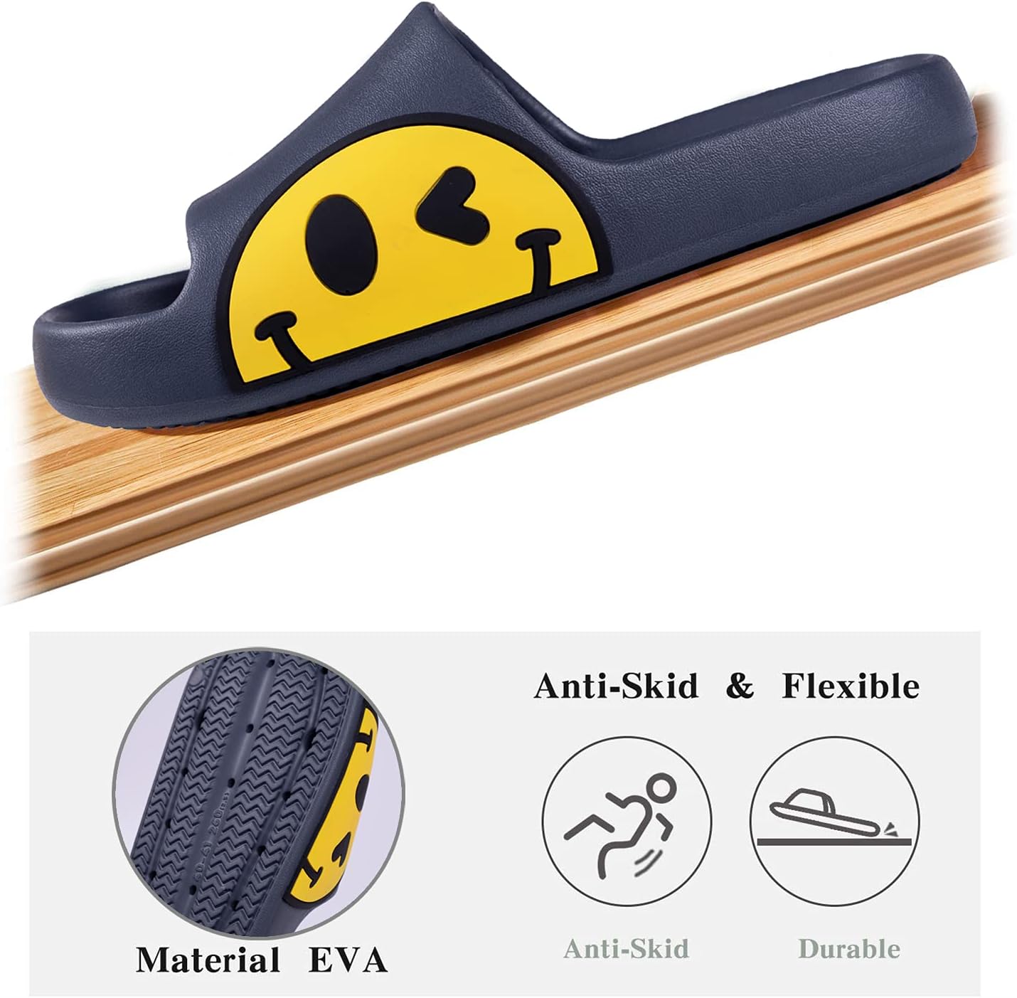 Sandals for Girls and Boys,Mens Slippers Sandals for Women,EVA Anti-Slip Indoor & Outdoor Kids Slippers Smile Face Open Toe Spa Bath Pool Gym House Casual Shower Shoes - Image 5