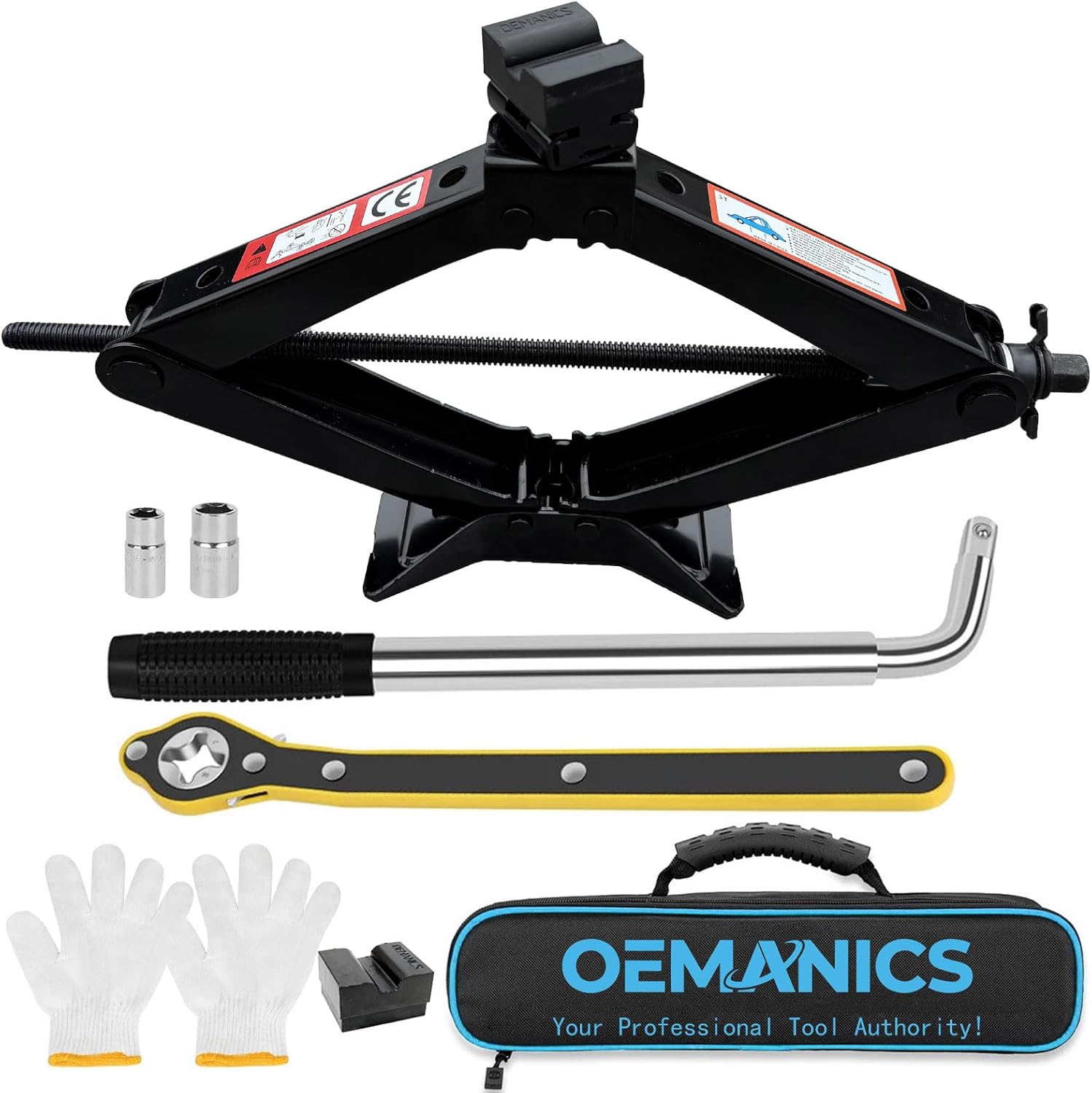 New Type 3 Ton (6613 lbs) Car Scissor Jack Kit with Rubber Jack Pad Adapters, Universal Heavy Duty Scissor Jack Lift Kit, Low Profile Jack Tire Changing Tool Kit for Car SUV MPV