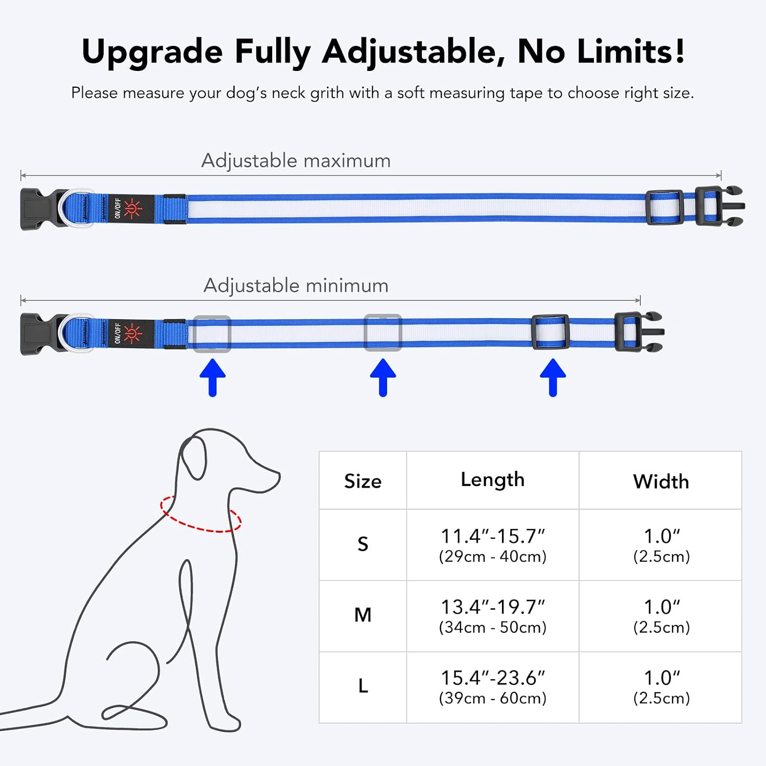 PZRLit Light Up Dog Collar Light Rechargeable, Fully Adjustable LED Dog Collar Waterproof - Image 3