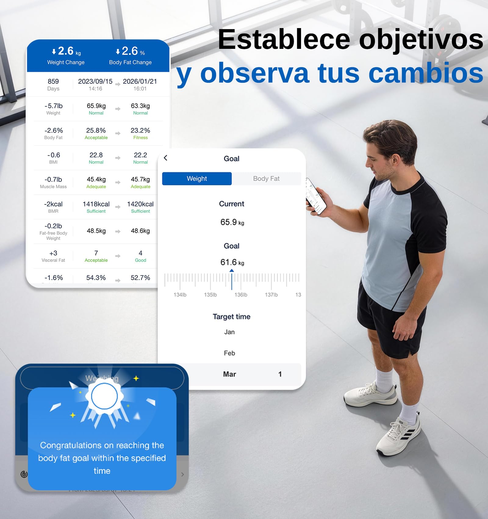 GE Inteligente Bascula de Baño, 8 Electrodos Bascula Grasa Corporal y Muscular IMC 50 Mediciones de Composición Corporal 180 kg Alta Precisión Peso Digital con App Negro