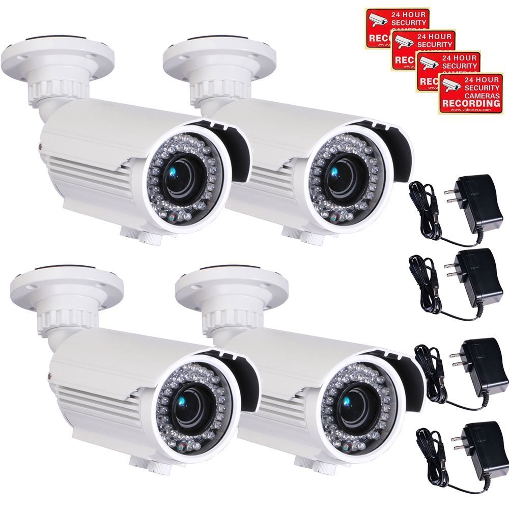 VideoSecu 4 Pack Bullet Security Cameras 700 TVL CCD Home CCTV Video IR Zoom Outdoor Day Night 4-9mm