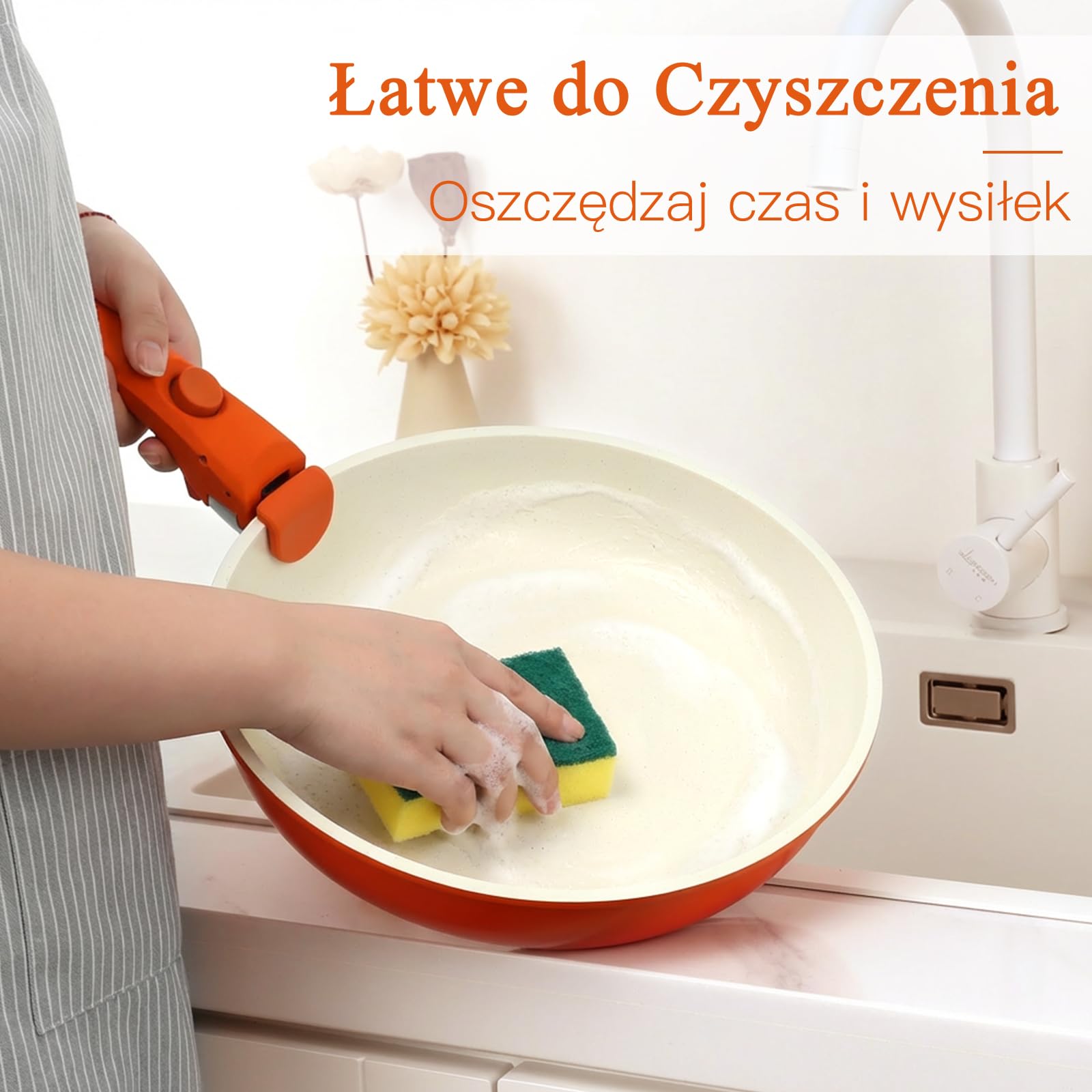 GiPP 5 Sztuk Patelni z Powłoką Nieprzywierającą do Indukcji, Pomarańczowy, Odłączany Uchwyt, Aluminium