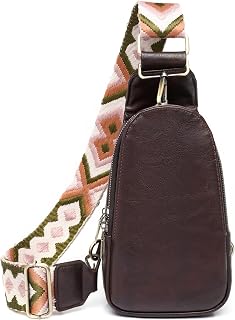 Sling Bag for Women,Light weitght Chest Bag with Wide Strap,Small Crossbody Sling Bag ,Faux Leather Satchel Shoulder Backpack, 1-coffee, Small, Sling Chest Bag With Adjustable Retro Wide Shoulder Strap