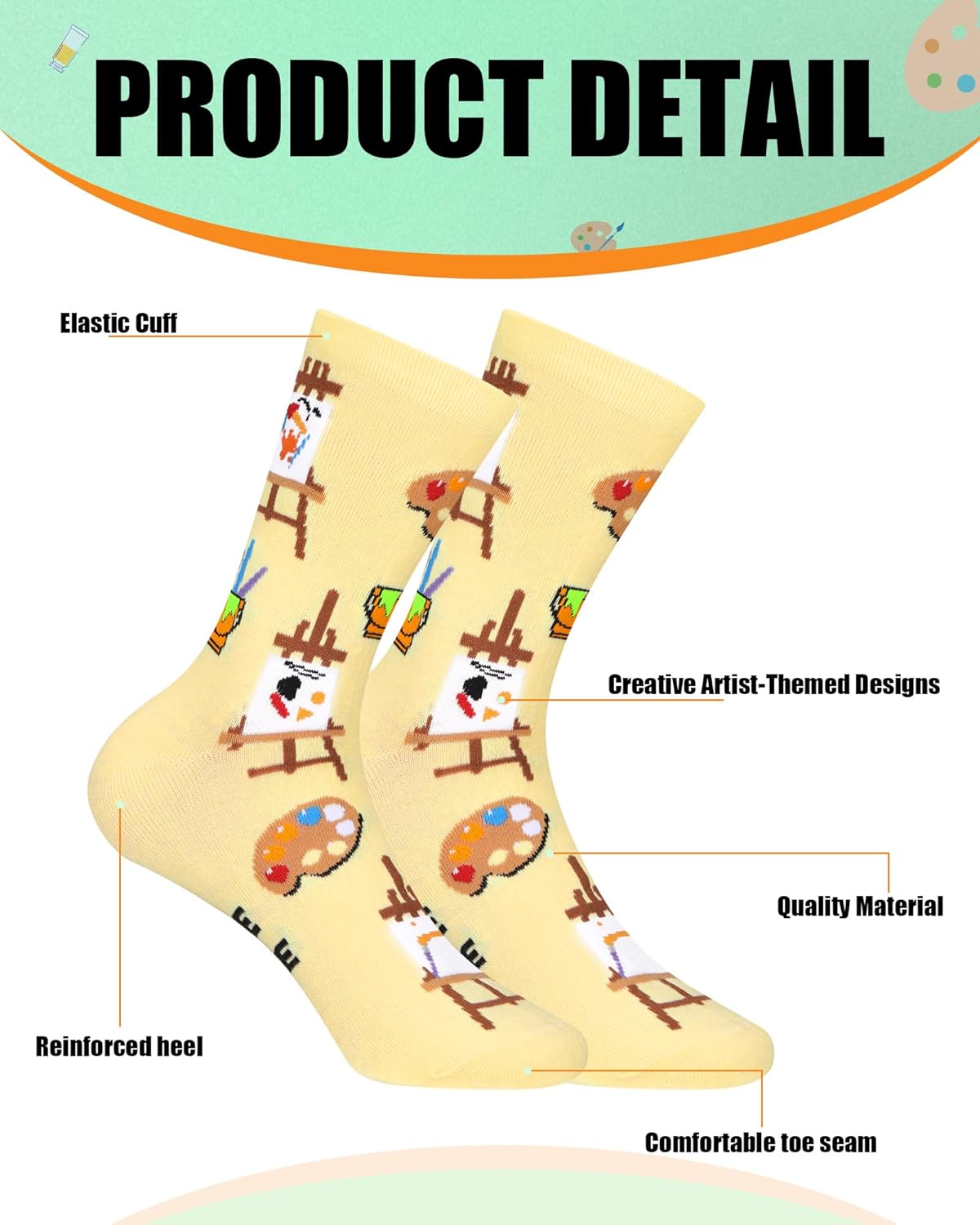 Berlune 6 Pairs Funny Art Crew Socks for Men Women Novelty Painting Cotton Casual Socks Artist Painter Holiday Gifts - Image 5