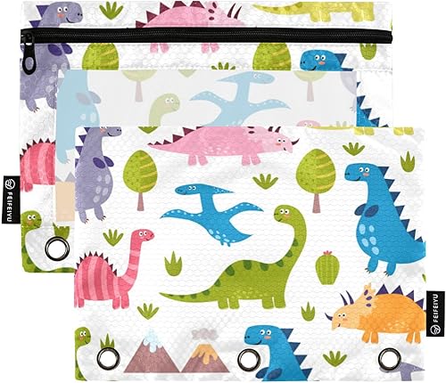 Estuche para lápices de dinosaurios para carpeta de 3 anillas, estuche para lápices, bolsa de cosméticos con ventana transparente con cremallera