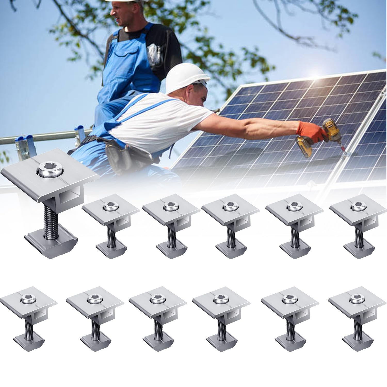 Supports Montage Panneaux Solaires USTNIR - Lot De 4 Pinces Centrales Aluminium Pour Toiture Trapézoïdale