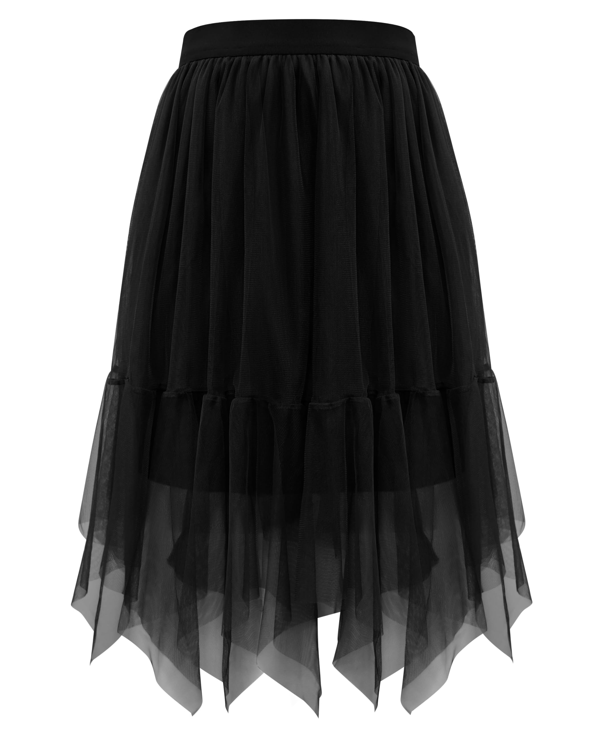 Wikoan Women's Tulle Skirt High Waist Layered Mesh Tulle Tutu A-line Party Midi Skirt,Black,S/M
