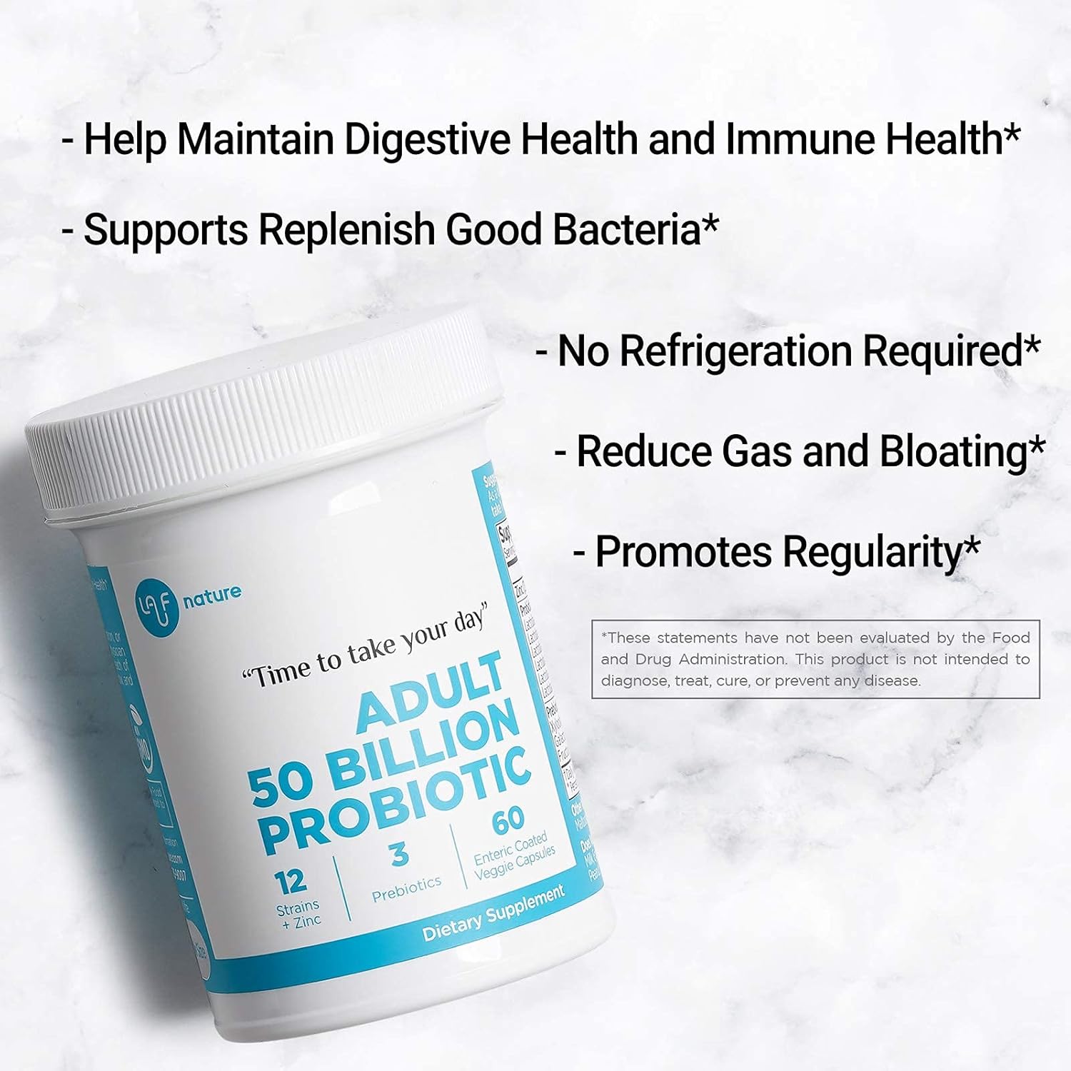 Lauf Nature 60 Servings Adult 50 Billion CFU 12 Probiotic with 3 Prebiotics Plus Zinc, Acidophilus Probiotic, Natural, Digestive Health, Immune Support, 60 Enteric Coated Veggie Capsules : Health & Household