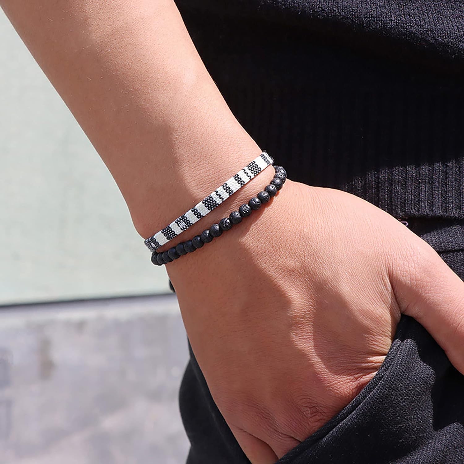 Bohemia Handmade Weave Bead Beach Festival Adjustable Bracelet Set of 2 Men Women Accessories Gas100b-1a (C, One Size) : Clothing, Shoes & Jewelry