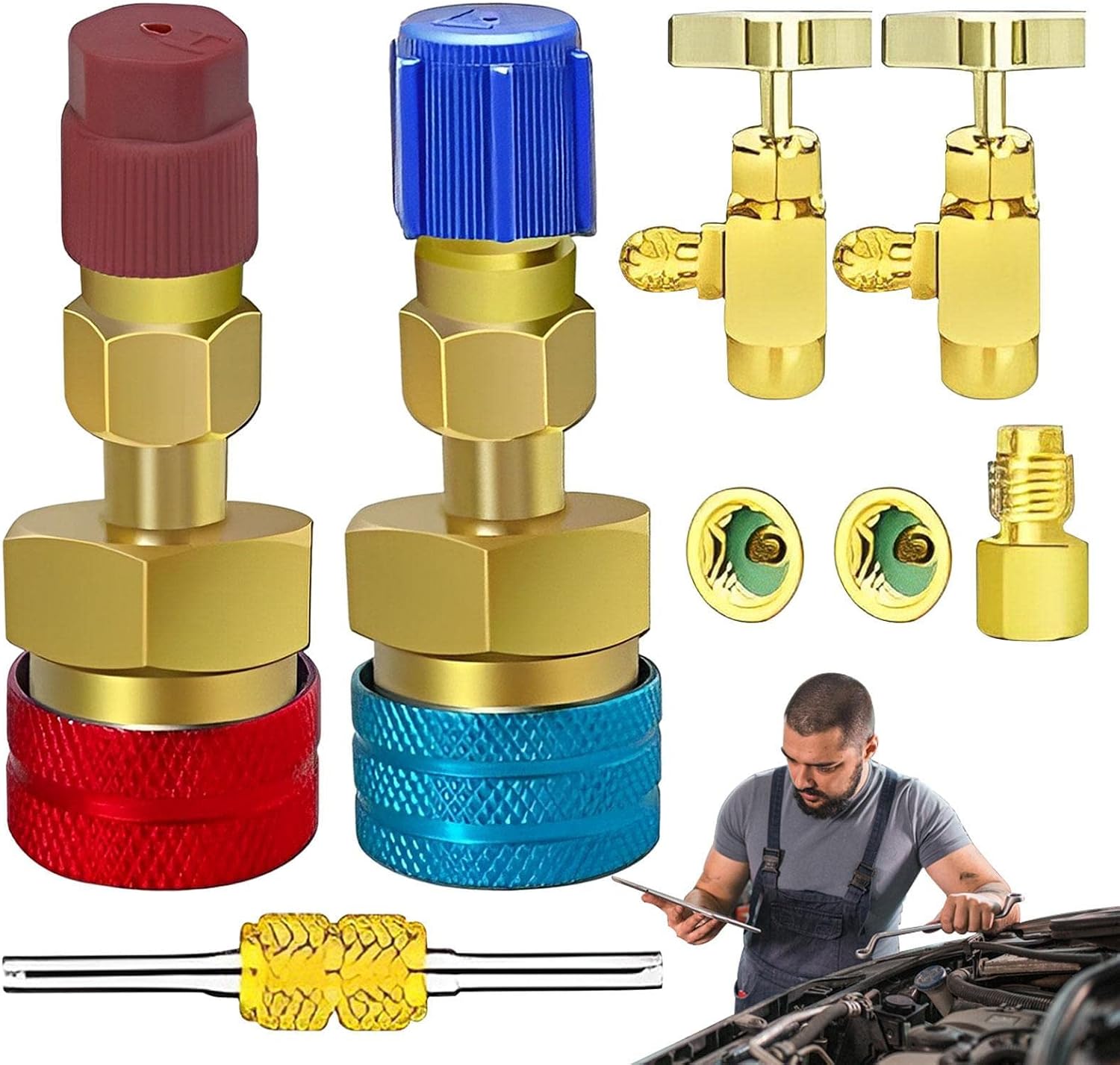 R1234yf Auf R134a Umrüstsatz – AC-Kältemittel-Adapter Aus Messing, Hoch-/Niederdruck, Für Autoklimaanlagen-Nachfüllung