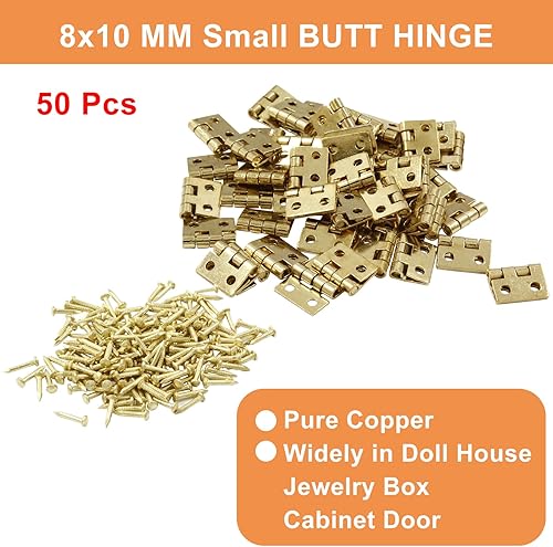 Miniatura 10 de 50 mini bisagras pequeñas, 0.47 x 0.51 pulgadas, bisagras a tope de bronce antiguo con caja de almacenamiento para mini gabinete, joyas, caja de