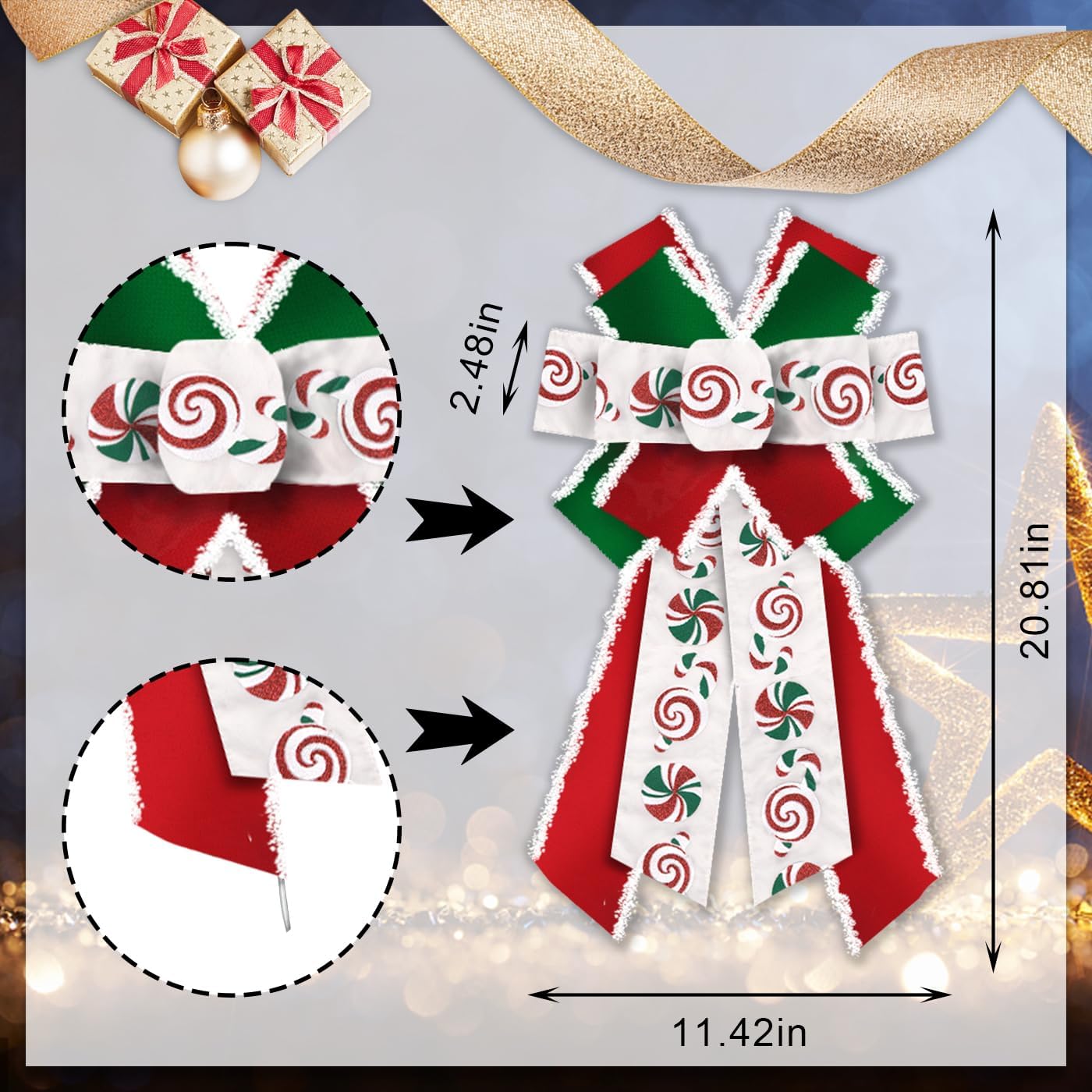 Large Christmas Bows for Wreath, Merry Christmas Wreath Bows Red Green Velvet Bow Winter Holiday Craft Ribbon Bow Xmas Candy Tree Bows for Front Door Christmas New Year Decorations - Image 2