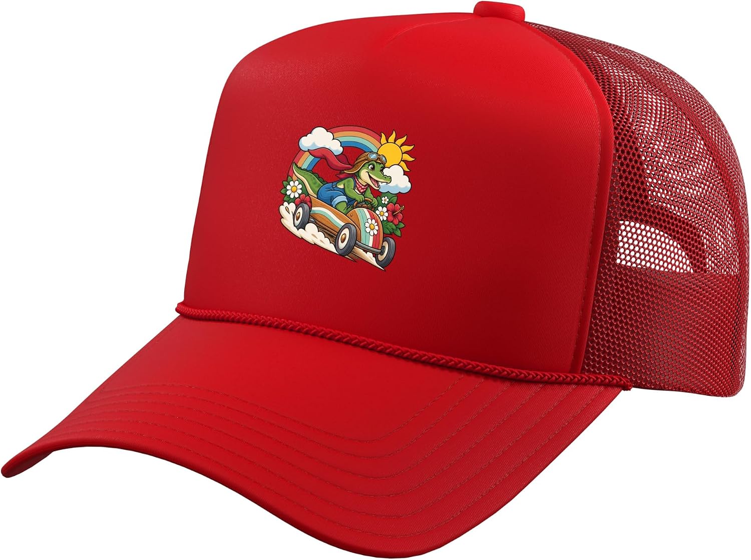Alligator Races Downhill in Soapbox Cart Trucker Hat with Adjustable Mesh Back