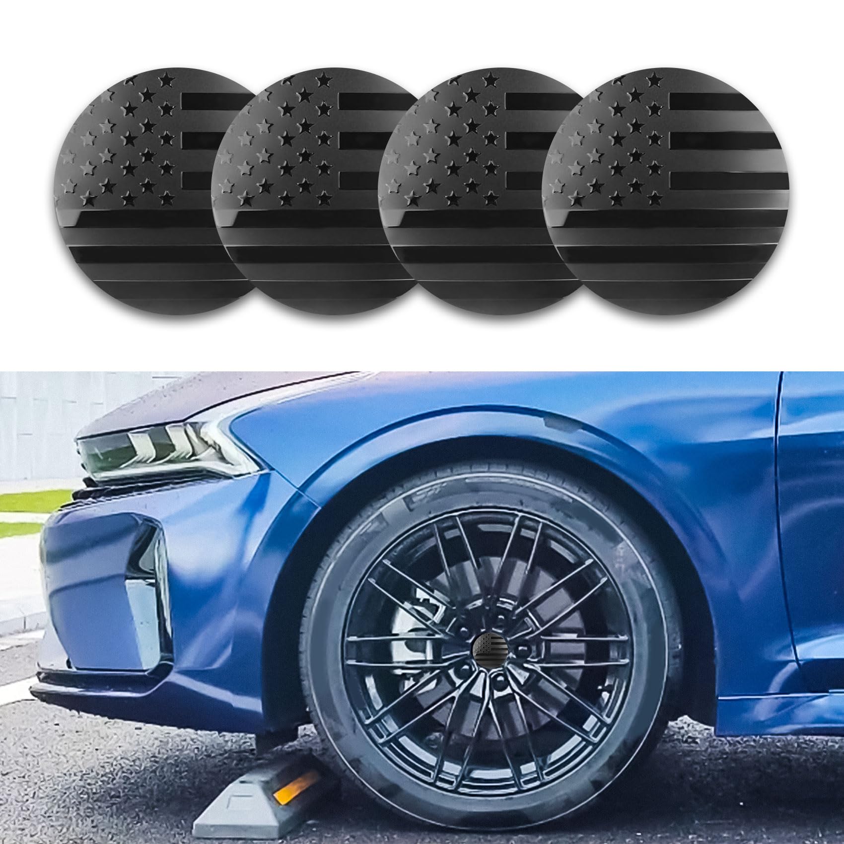 4PCS American Flag Wheel Center Caps Stickers, 3D Car Wheel Hub Cap Cover, 56mm Center Caps for Rims, Automotive Exterior Accessories Waterproof Wheel Hub Cap Universal for Car Decorations