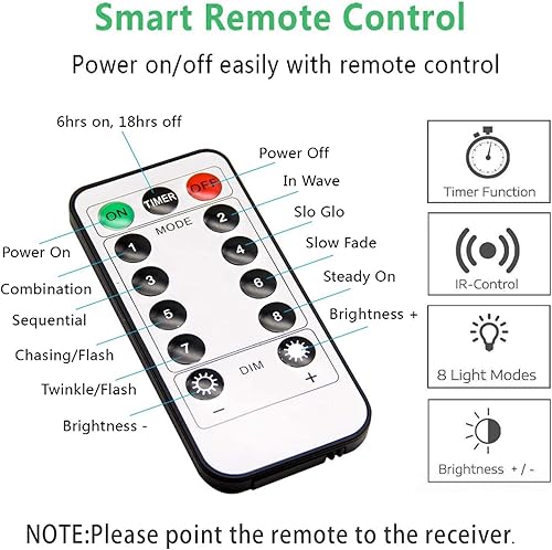 Miniatura 6 de Luces de Navidad Koxly funciona con baterías, 18 pies, 50 luces LED impermeables con temporizador remoto de 8 modos, decoración de jardín,