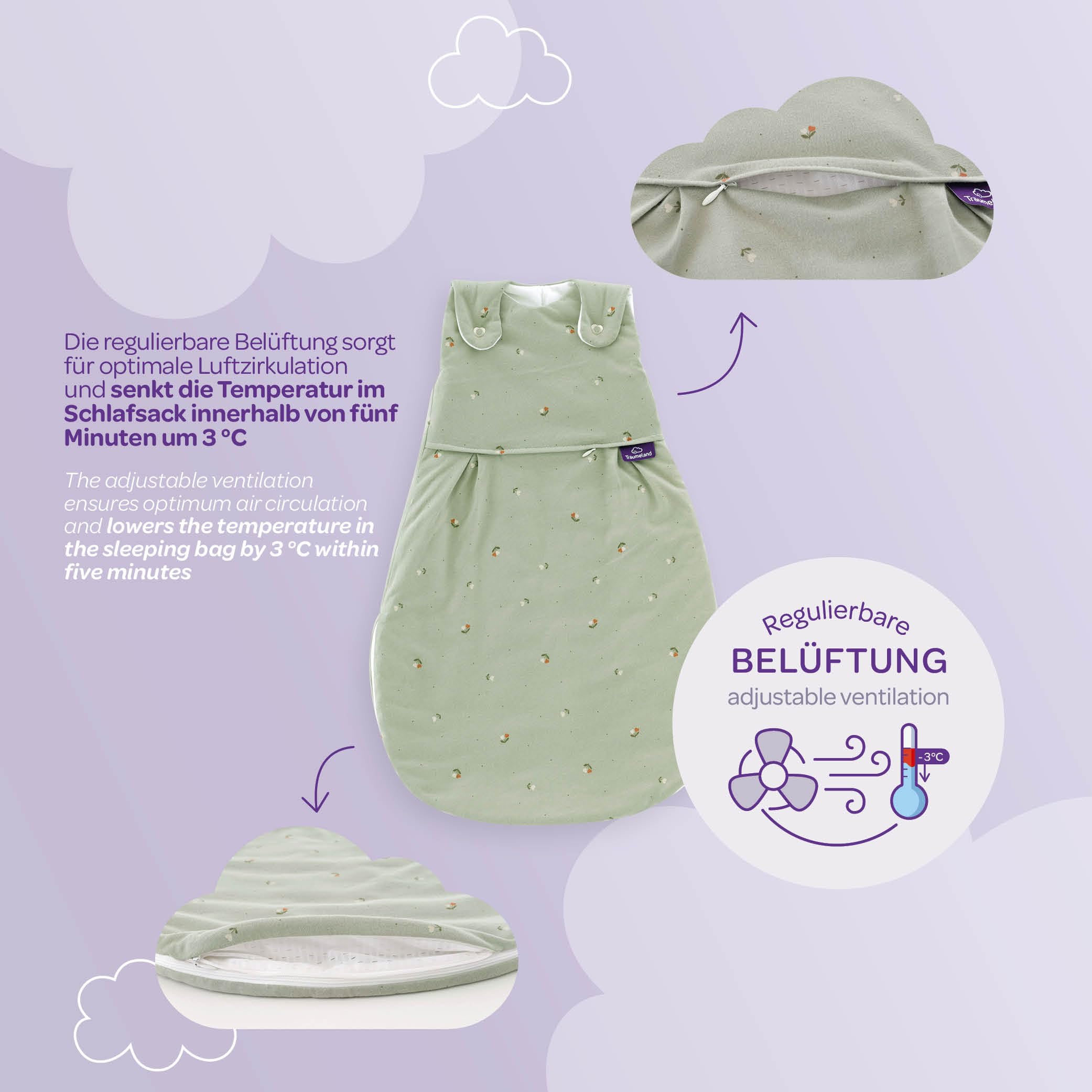 TRÄUMELAND – LIEBMICH Babyschlafsack Carota | atmungsaktiver Babyschlafsack | 2.5 TOG | mitwachsender Ganzjahresschlafsack für Sommer und Winter |Öko-Tex 100 zertifiziert | ab 0 Monate