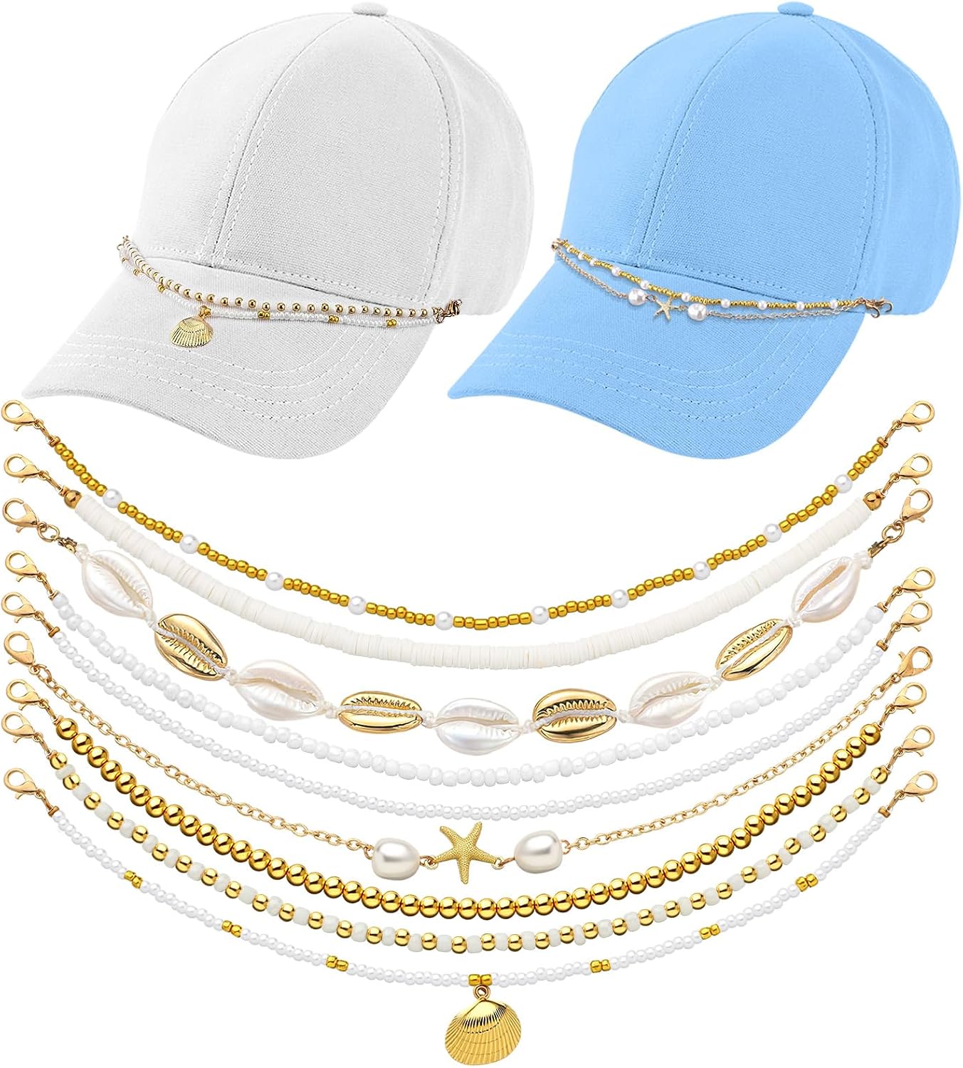 Geyoga 9 Pcs Trucker Hat Chains Trucker Hat Charms Women Man Bill Decoration Detachable DIY Metal Chain for Mesh Baseball Cap(Colorful,Diamond)