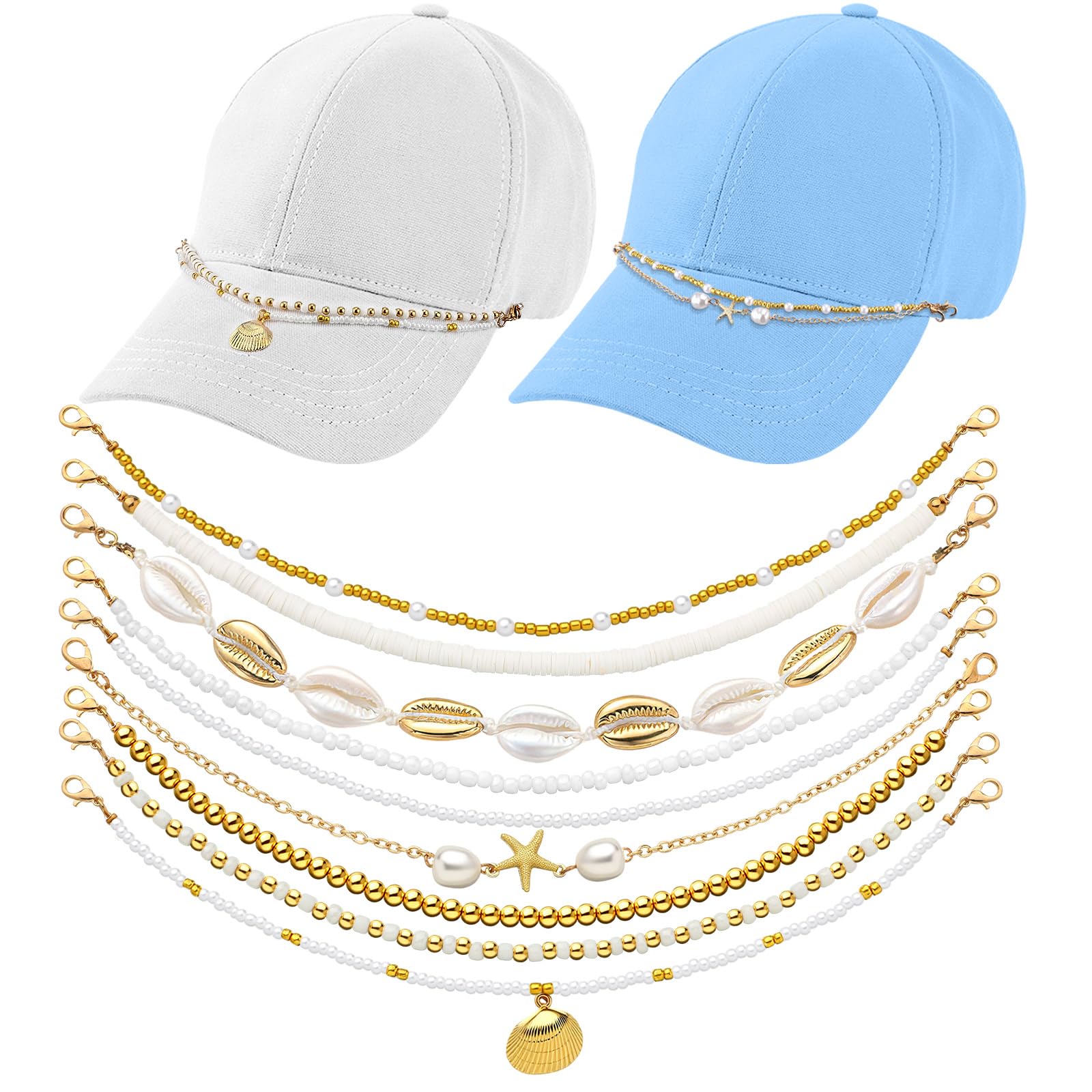 Geyoga 9 Pcs Trucker Hat Chains Trucker Hat Charms Women Man, Seashells