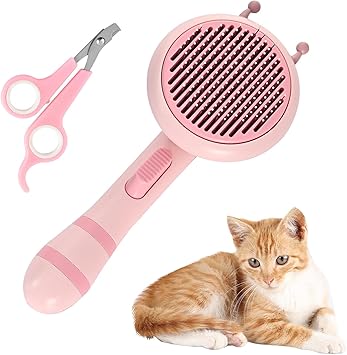 Amazon Givemefish ペット用ブラシ 抜け毛取り 猫ブラシ 短毛 爪切り付き 犬用ブラシ 長毛 スリッカーブラシ 抜け毛取りクリーナー マッサージ ぶらし 脱毛掃除 痛くない 犬猫通用 毛玉取り ウサギ 丸洗い可能 ピンク Givemefish ペット用品 通販