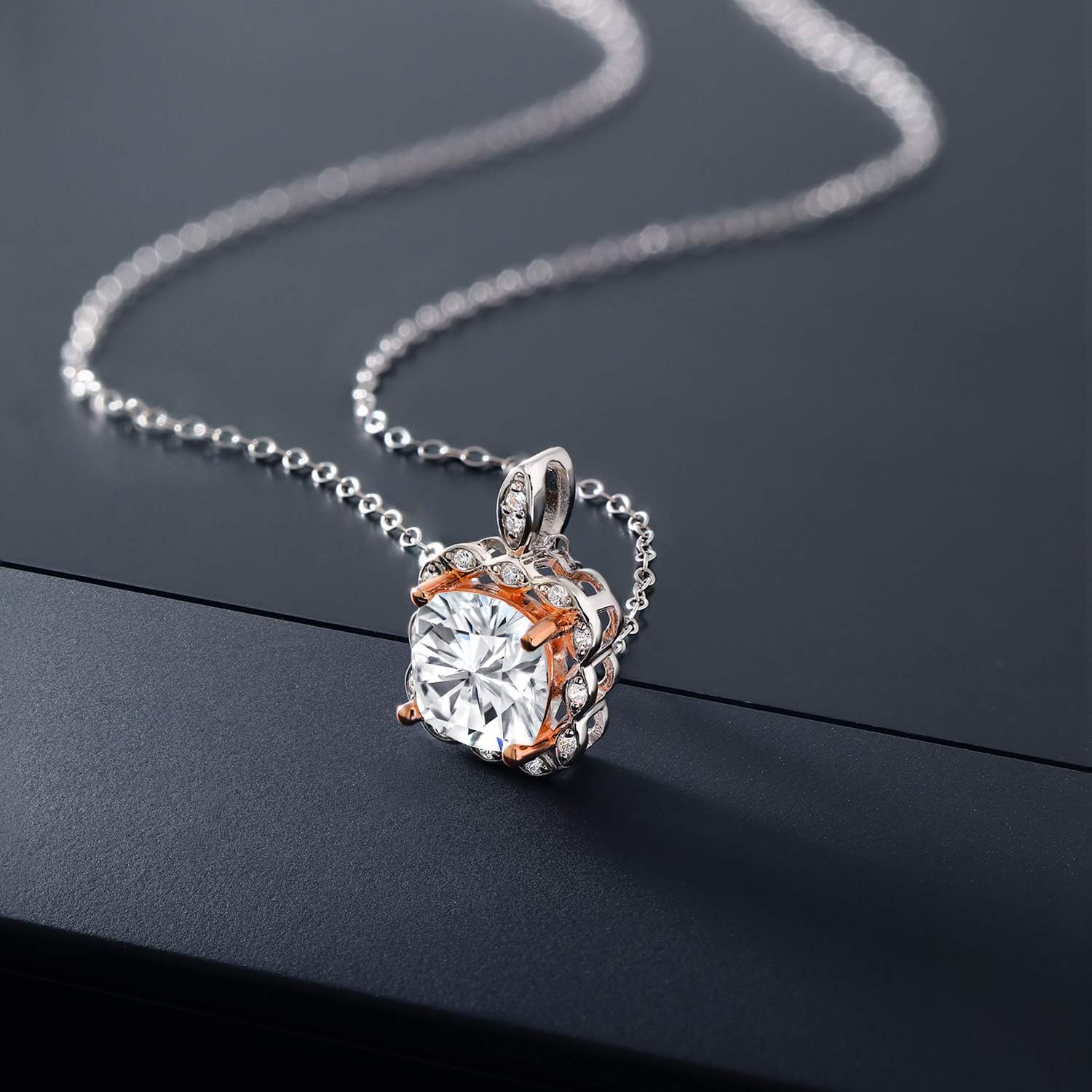 Gem Stone King 1.87 Cttw White Moissanite Halo Pendant Necklace for Women | 925 Sterling Silver | Cushion 8MM | With 18 Inch Silver Chain - Image 4