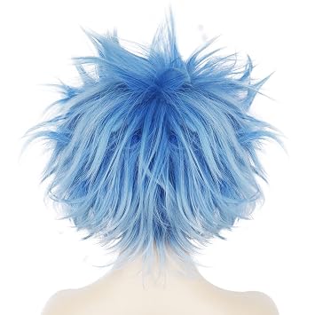 ANOGOL Blue Crazy Wig Men Women Short Blue Wigs for Anime Cosplay