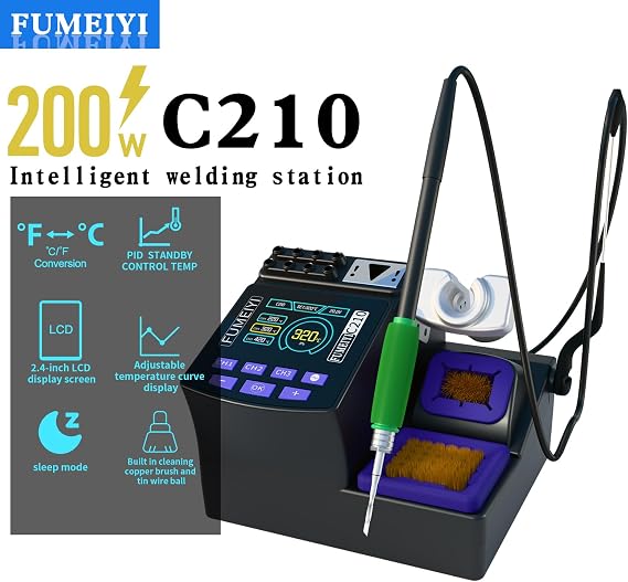 C210 Heat and Soldering Station with Intelligent Temperature Control, Constant-Temperature, Digital Display, High Power, Triple Functions for Precision Soldering Irons Electronic Soldering Kit