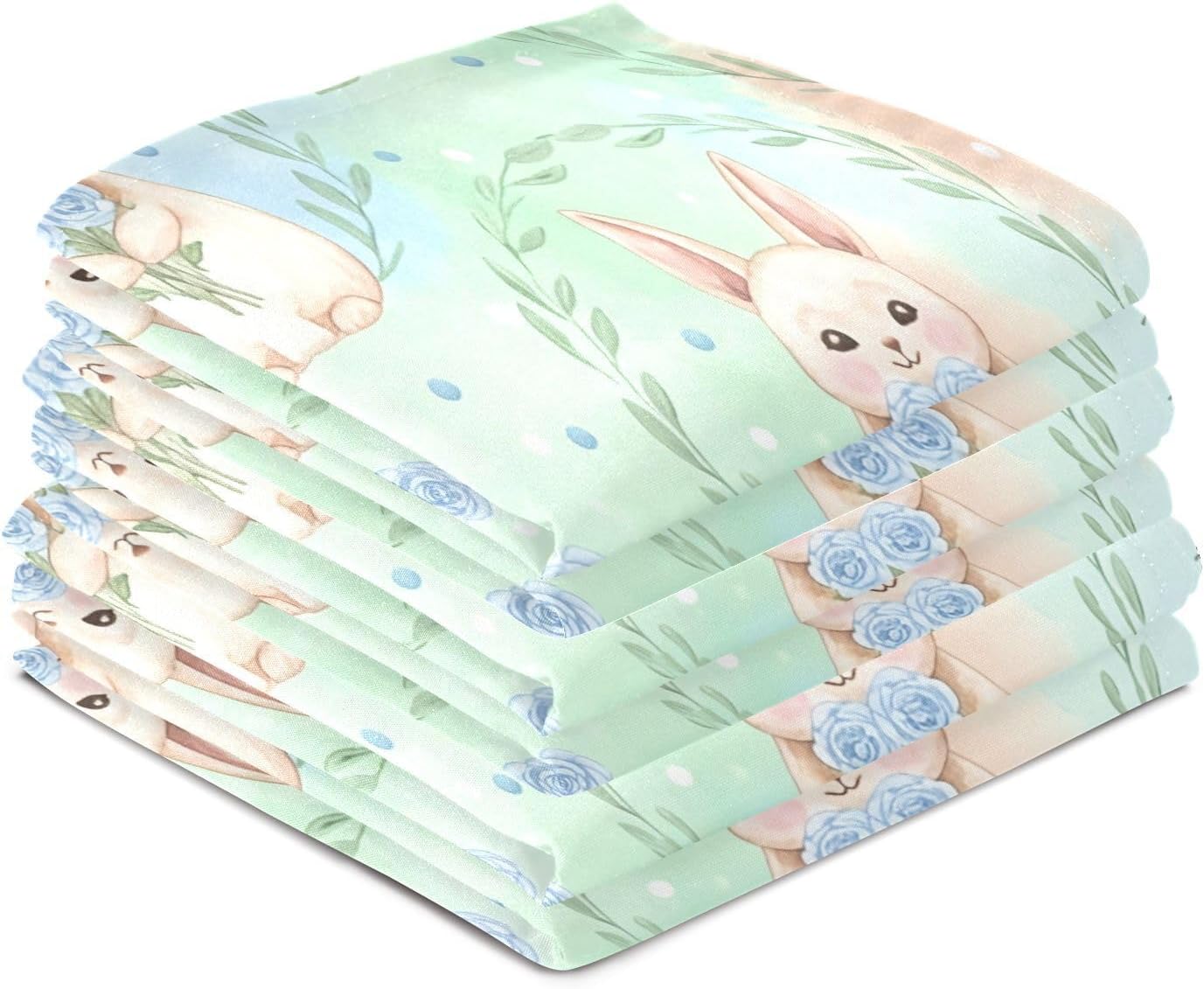 Easter Bunny Kitchen Towels Set of 6, Soft Absorbent Quick Drying and Reusable Dish Towels for Kitchen, Bathroom and Home Decor, 18 x 28 in