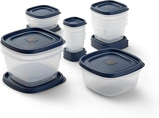 Rubbermaid EasyFind Lids 26-Piece Food Storage Containers with Vented Lids, Blue - BPA-Free Stackable Set