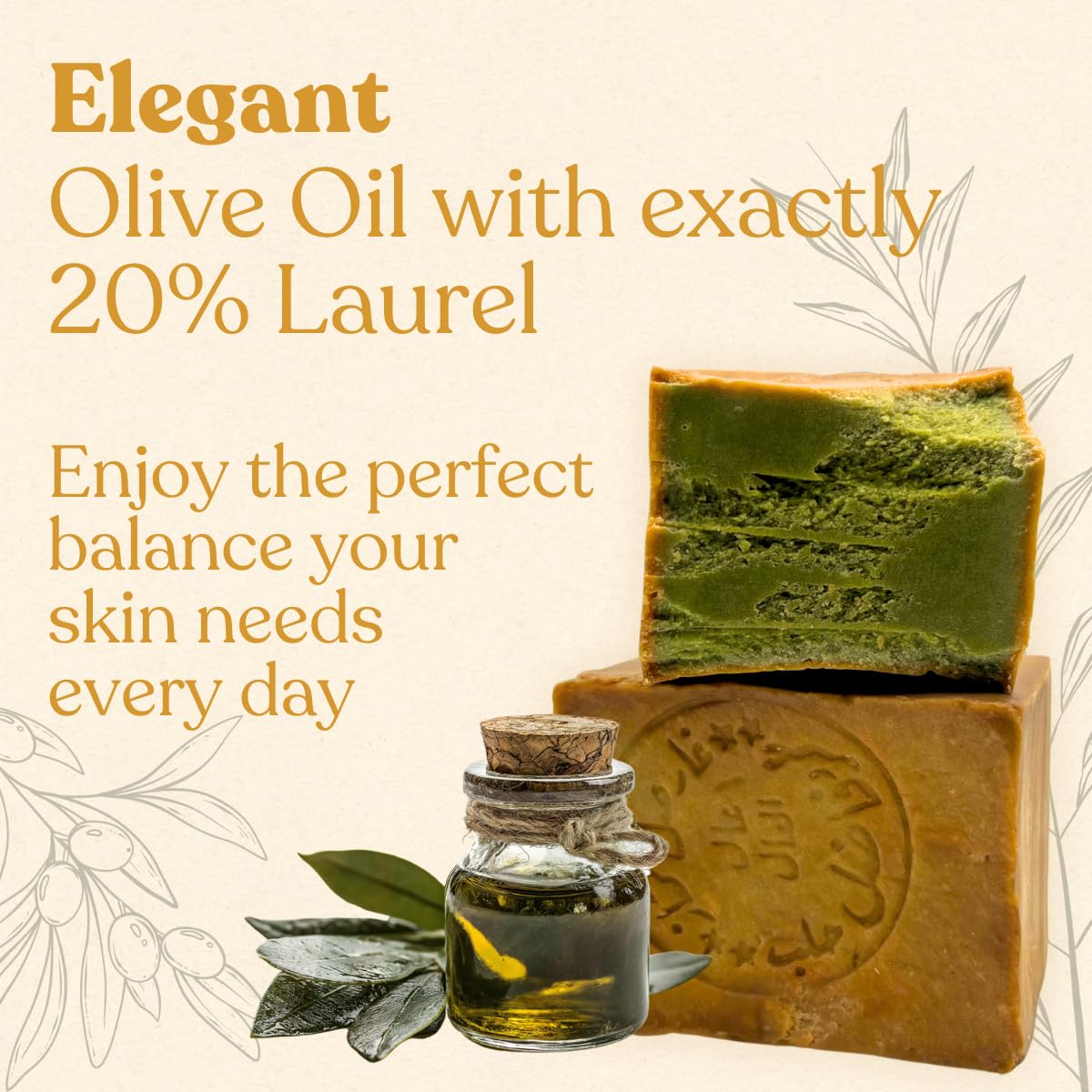 GREEN FADEL Sapone di Aleppo Originale, 20% Olio di Alloro, 80% Olio d'Oliva, 6 x ca. 200g (Elegant) Sapone all'Olio d'Oliva, Naturale, Fatto a Mano, Vegano